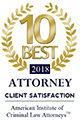 Logo Recognizing The Wilson Law Firm's affiliation with American Institute of Criminal Law Attorneys: 10 Best 2018