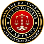Logo Recognizing The Wilson Law Firm's affiliation with Rue Ratings Best Attorneys of America, Lifetime Charter Member